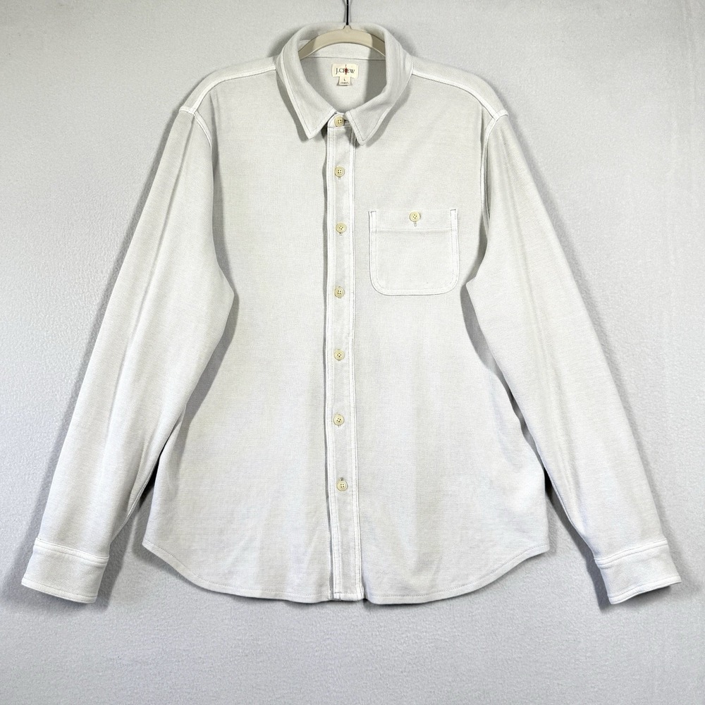 J Crew Shirt Mens Large Oarsman‎ Cotton Waffle Long Sleeve Button Shacket Khaki